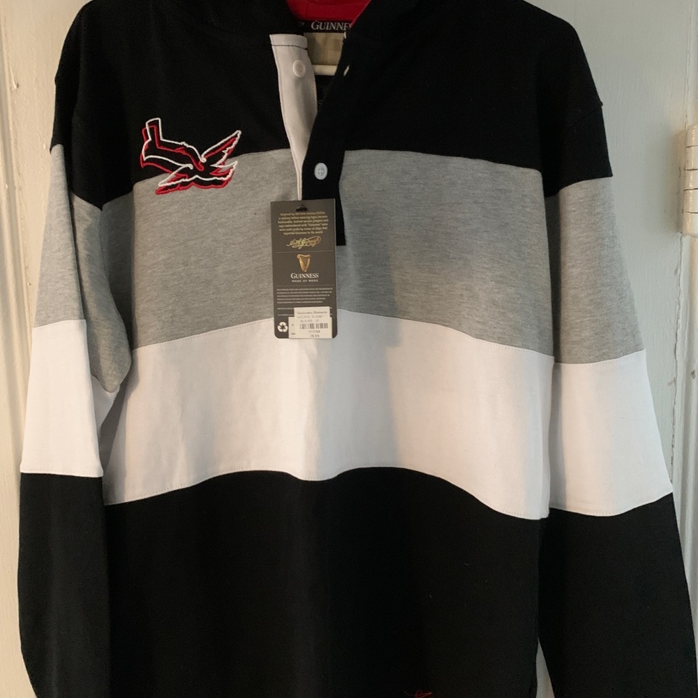 Guinness brand Rugby hooded long sleeve.nwt.